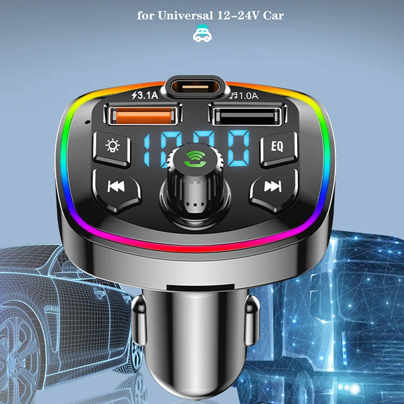 USB Car Charger Quick Charge Bluetooth 5.0 FM Transmitter  USB Type C 65W Car Fast Charging For iPhone 14 Samsung Xiaomi