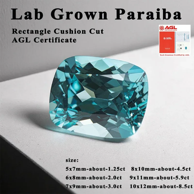 

Lab Grown Paraiba Rectangle Cushion Cut Gemstone for DIY Advanced Jewelry Making Inlay Ring Necklace Selectable AGL Certificate