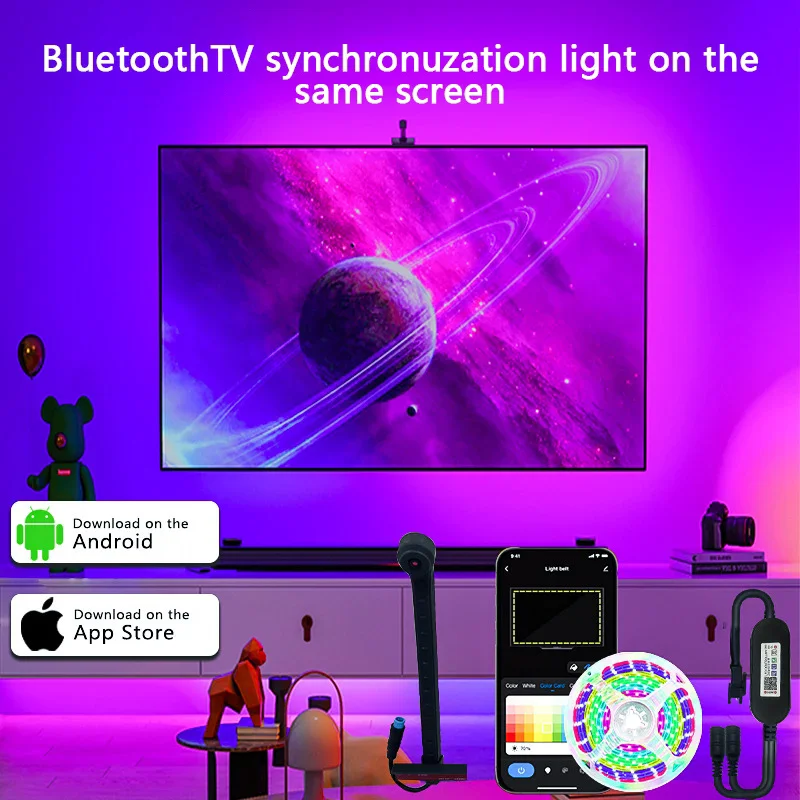 Android PC Monitor Backlight Screen Color Sync Flowing Ambient Effect RGBIC LED Light Strip Kit DC5V USB Atmosphere Decor Light