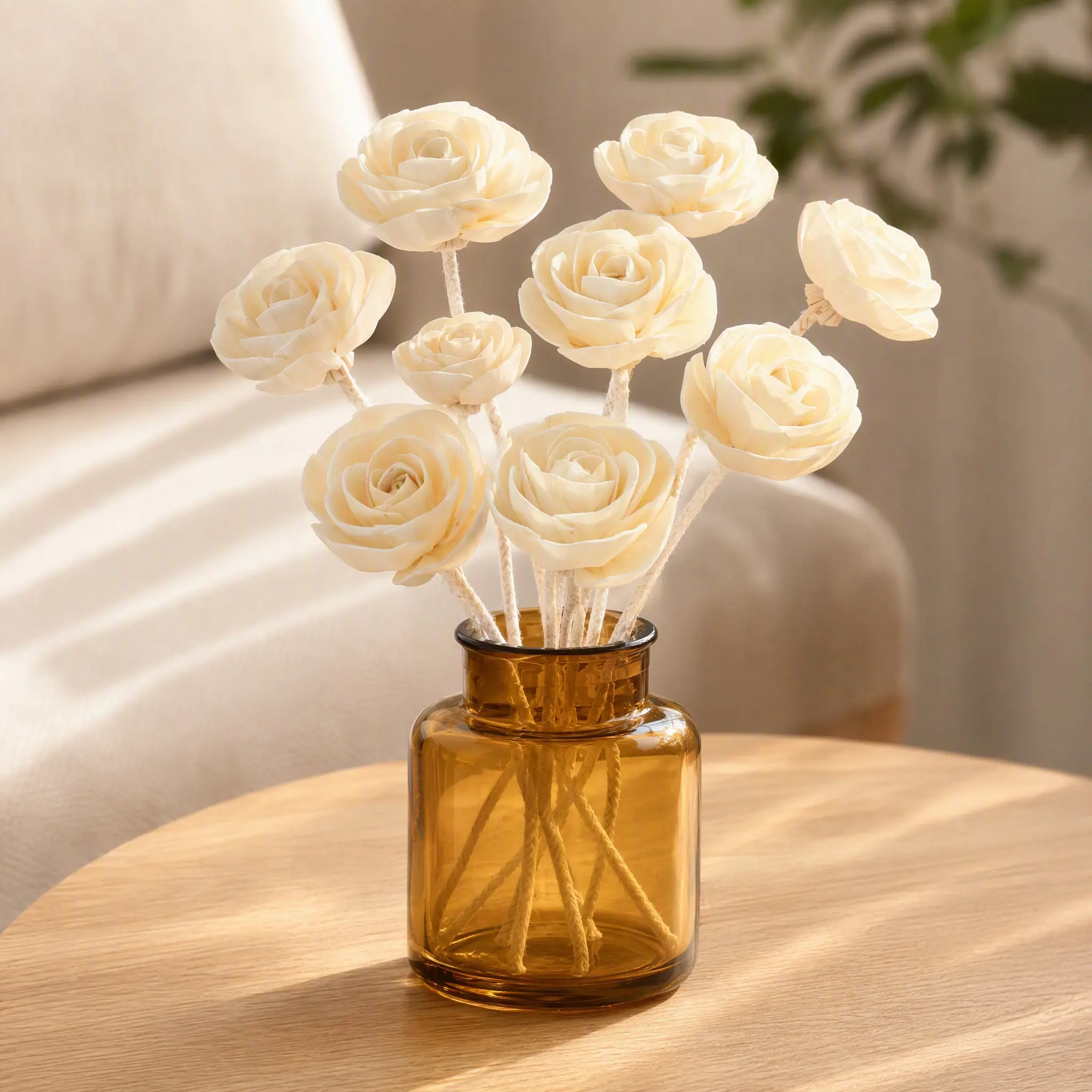 4Pcs Flower Rattan Diffuser Stick Set Cotton Wick Aromatherapy Essential Oil Fake Floral Scent Diffuser for Home