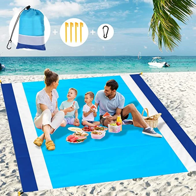 

2023Oversized Beach Towel Mat Sand Free Beach Wind Proof Waterproof Picnic Blankets Oversized Pocket Beach Mat Beach Accessories