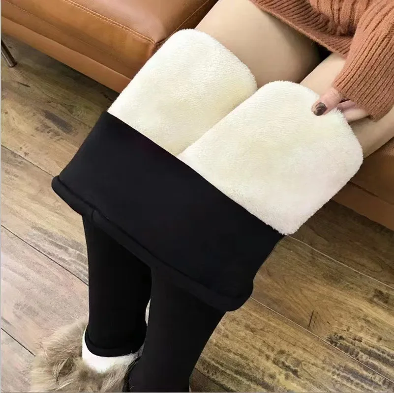 High Waist Fleece Lined Lamb Velvet Base Layer Pants Elastic Nine Point Warm Pencil Pants Women's Autumn Fashion plus Size