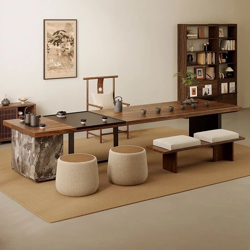 Song-dynastie esthetische eiland theetafel en stoel combinatie woonkamer huishouden zen licht luxe nieuwe Chinese theetafel