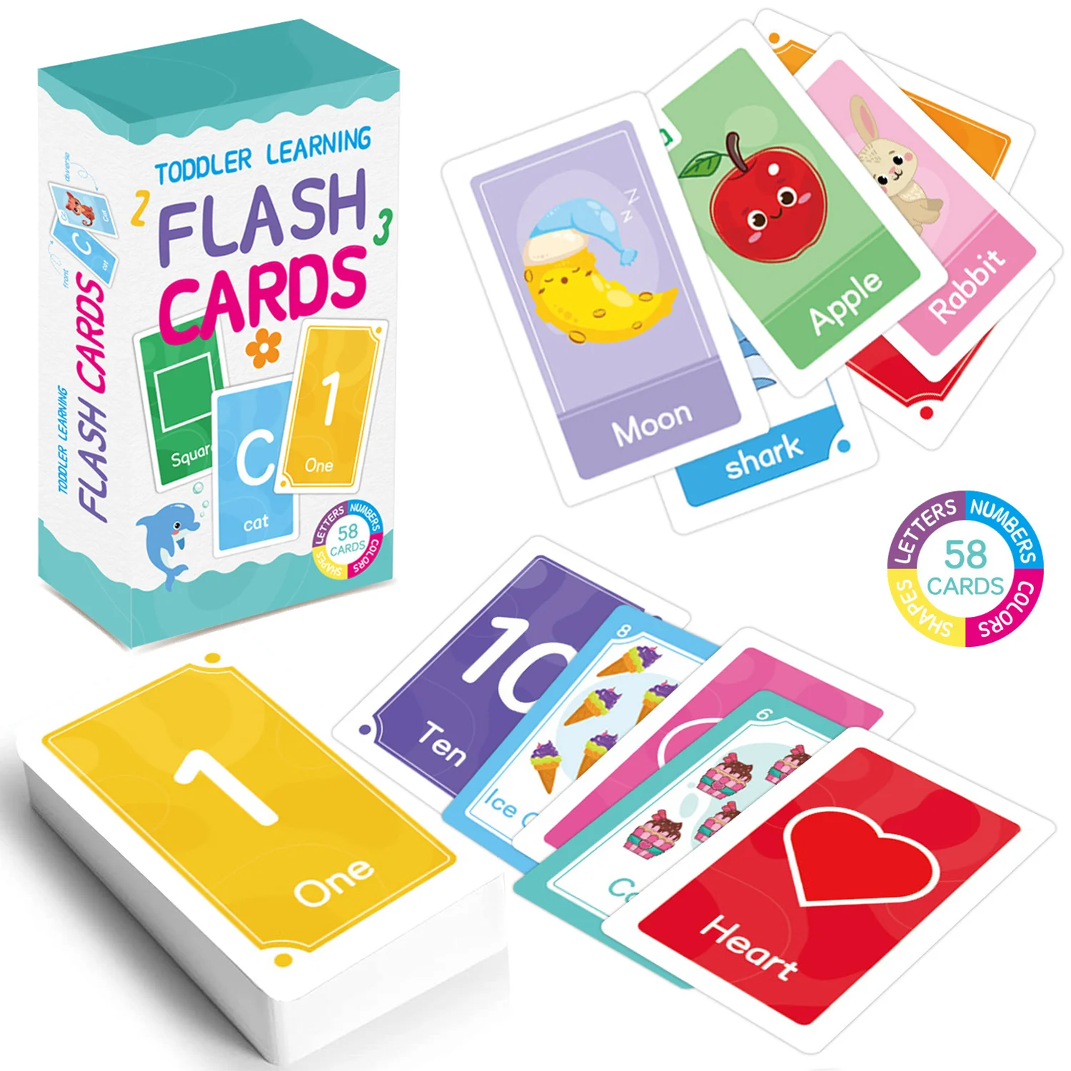 Tarjeta Flash de educación temprana para niños, tarjetas de aprendizaje de formas de palabras, colores, números, letras en inglés