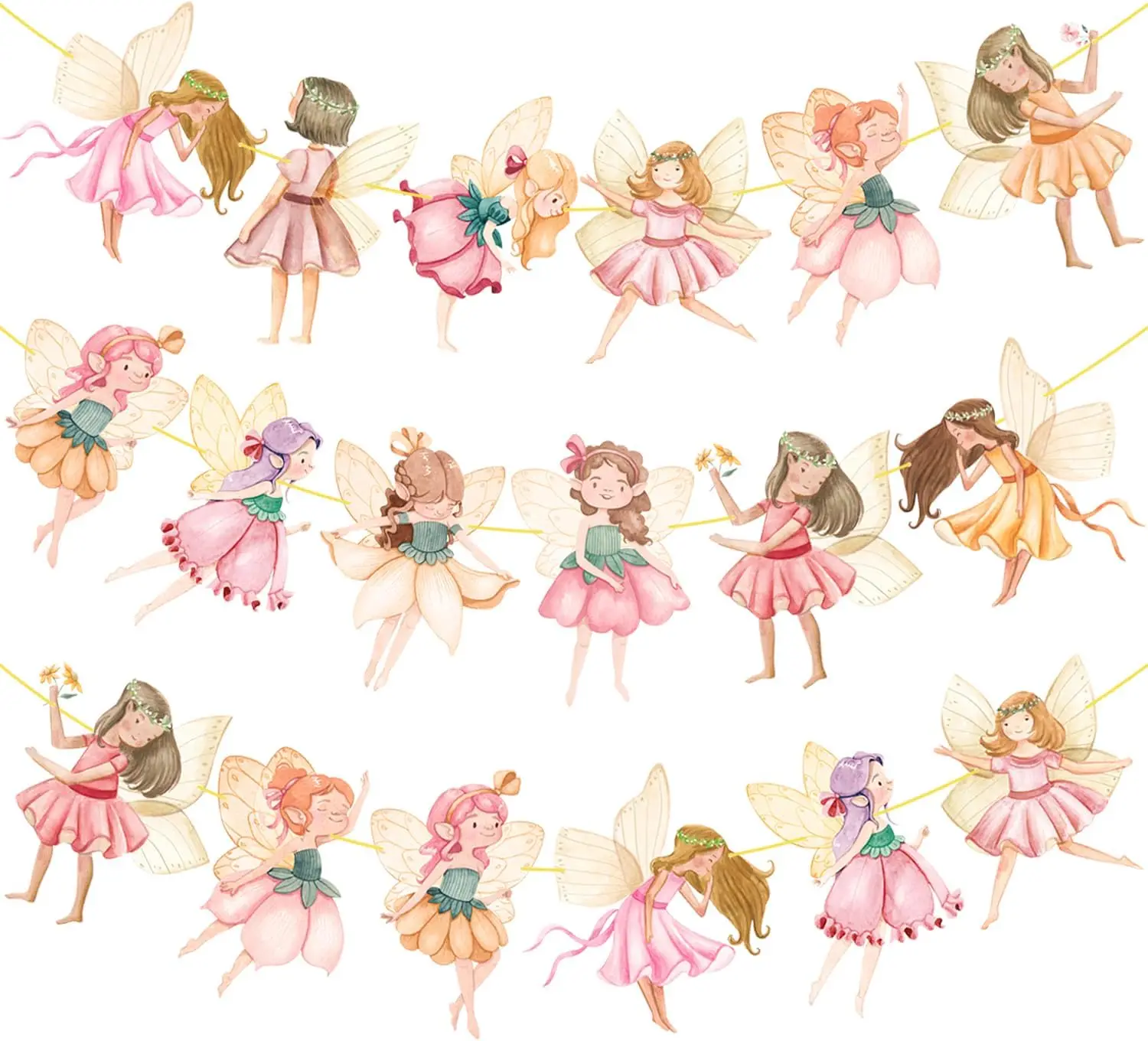 2pcs Fairies Birthday Party Cutout Decorations Fairy First Birthday Decorations Party Banner Flower Fairy Banners for Fairy Tale