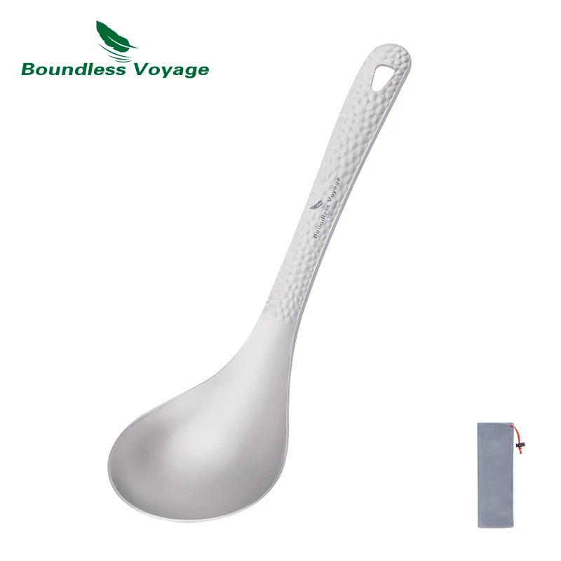 Boundless Voyage Titanium Soup Spoon Ladle with a Hanging Hole Ultralight Camping Tableware Ti1039T