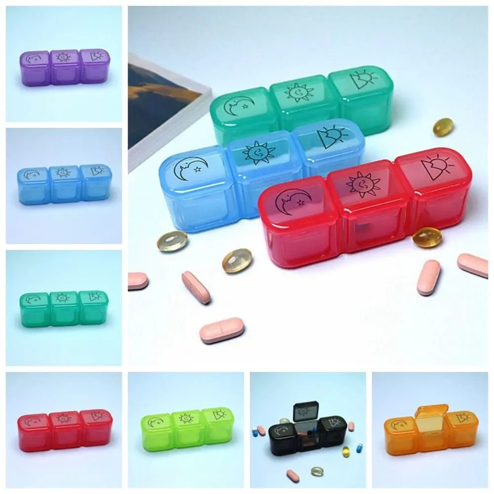 Mini Weekly Pill Organizer Multifunction Three Grids Sub-Packing Pill Box Dust Prevention Waterproof Pill Storage Box Daily