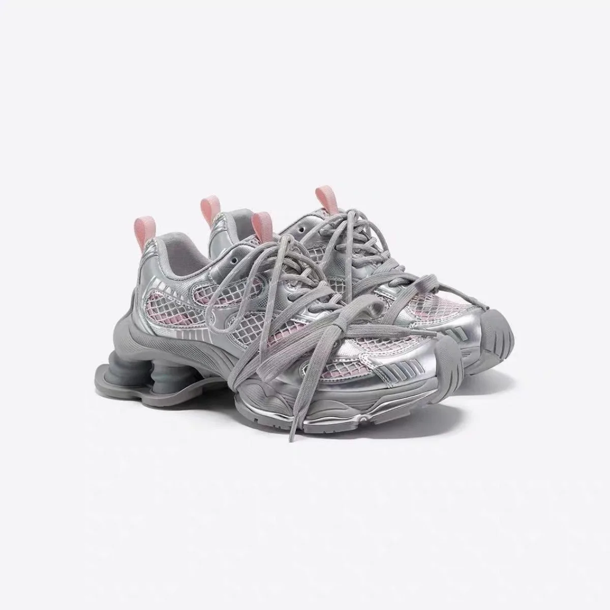 

Silver Fashion Lace-up Dad Shoes Women's New Thick-soled Heightened Mesh Breathable Casual Sneakers