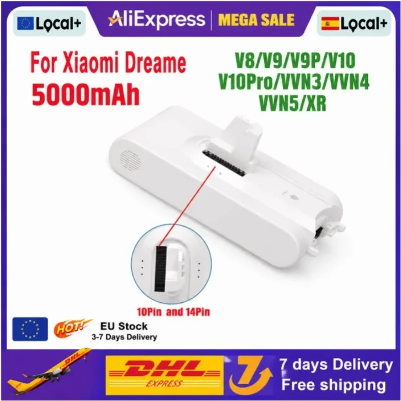 EU-Lagerbestand 5000mAh Li-Ionen-Ersatzakku Kompatibel mit Dreame V8 V10Pro V9P XR VVN3 VVN5 Kabellose Handstaubsauger Ersatzteile