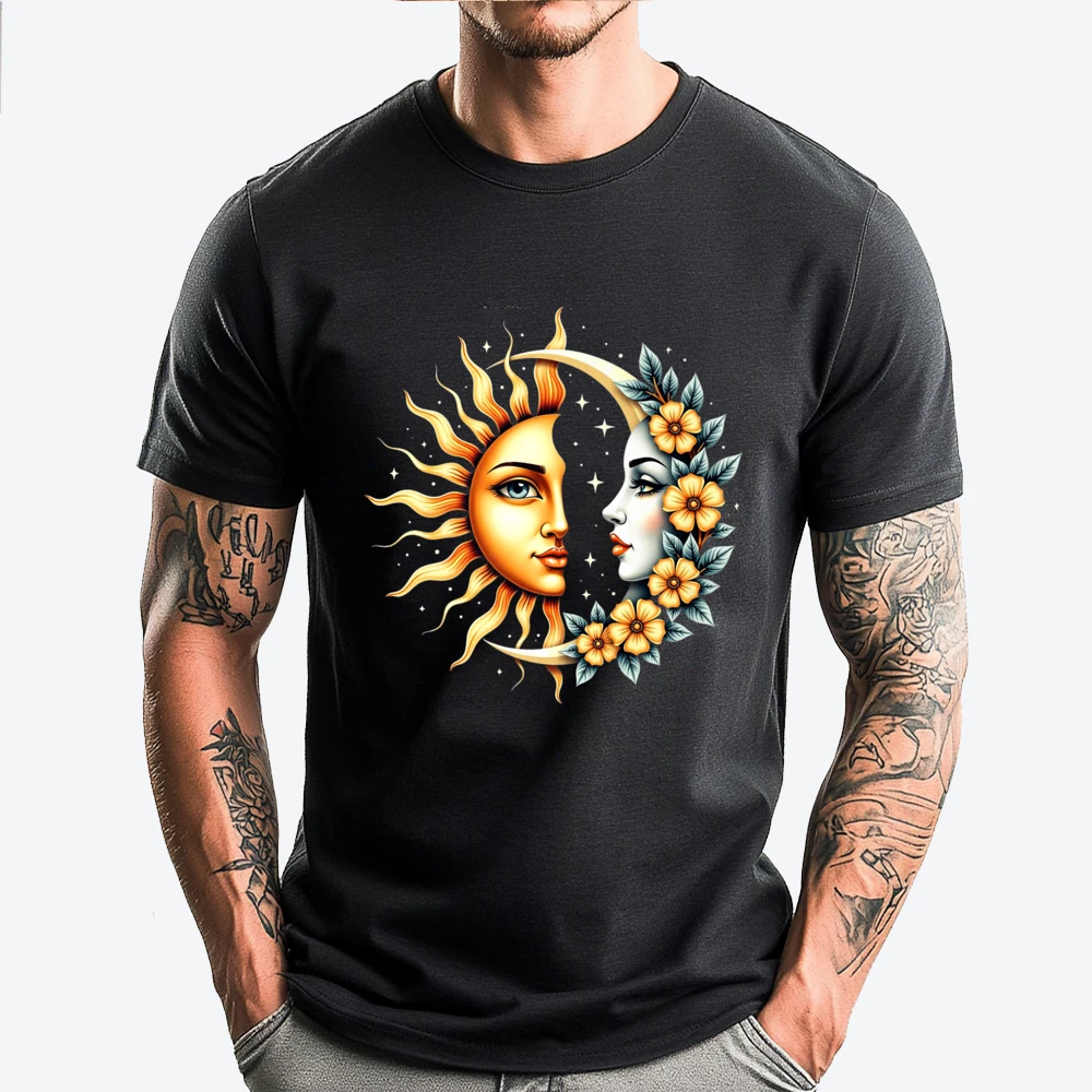 

Boho Celestial Sun Luna Astrology Moon Academia Floral Premium Blue And White Graphic T Shirts Luxury T-Shirt Vegan