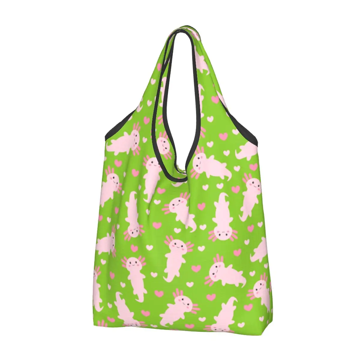 Reusable Cute Cartoon Axolotl Grocery Bag Foldable Washable Funny Axolotls Merch Shopping Bags Extra Large Totes Bag Lightweight