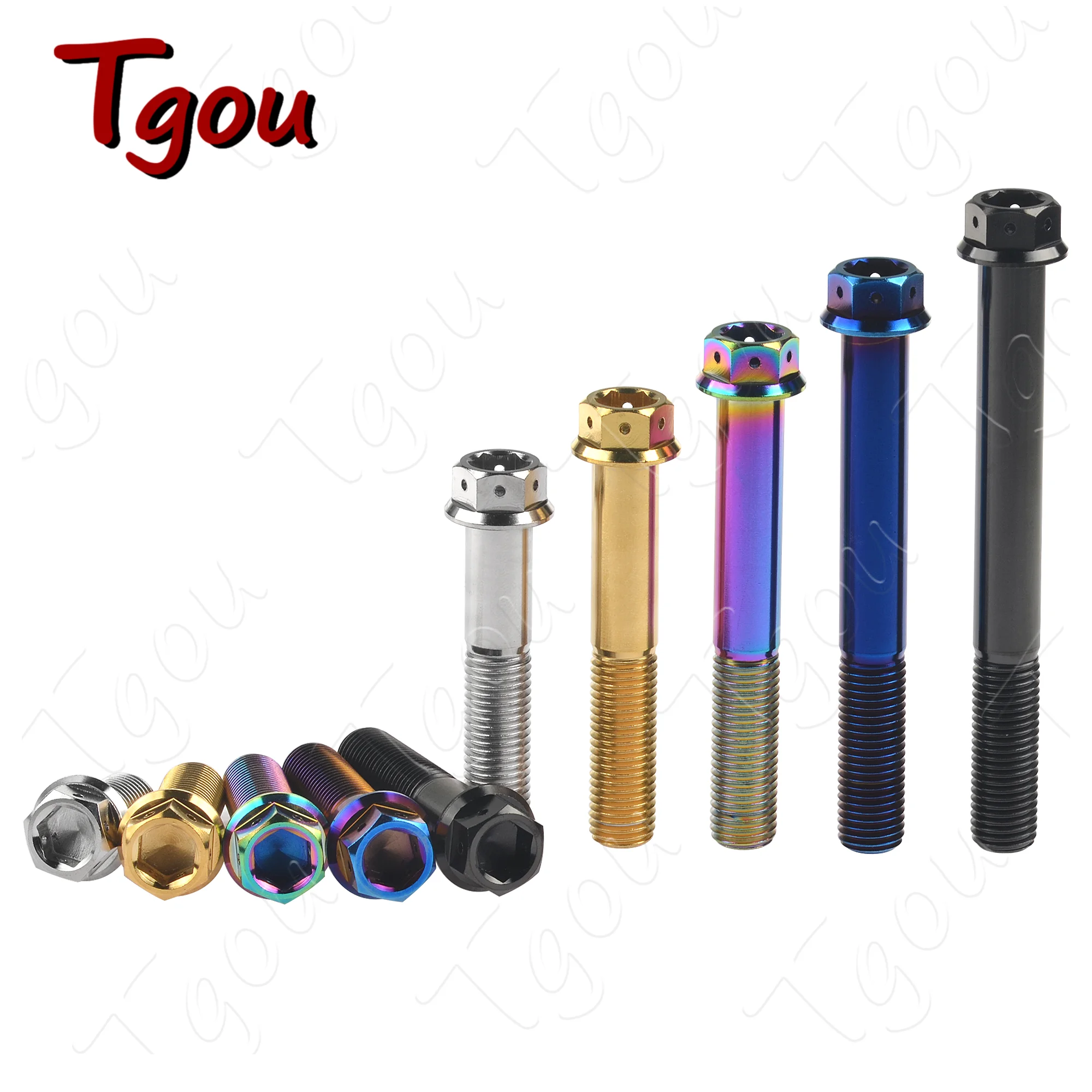 Tgou Titanium Bolt M8x15 20 25 30 35 40 45 50 55mm Flange Inner Outer Hexagon Screws for Motorcycle Disc Brake Refitted