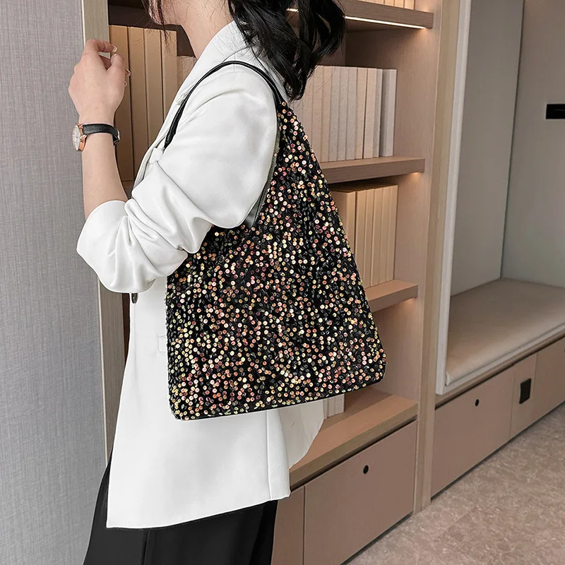 

Bucket Handbags for Women 2026 New Commute Large Shoulder Bag Woman Sparkly Glitter Sequin Casual Tote Bag Fashion Shopping Bag