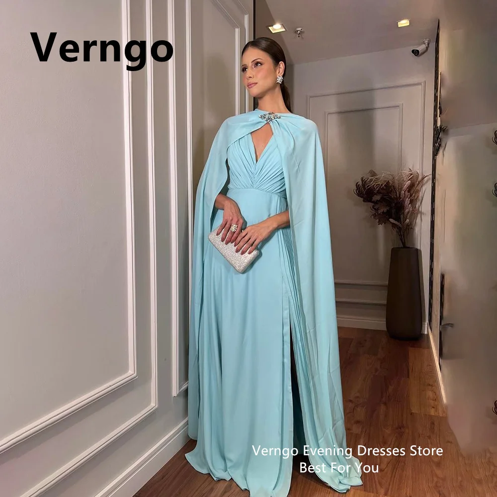 Verngo Blue/Red Sleeveless With Cape Long Party Dresses Chiffon A Line Formal Dresses Prom Gowns Cut Out Party Gown Customized