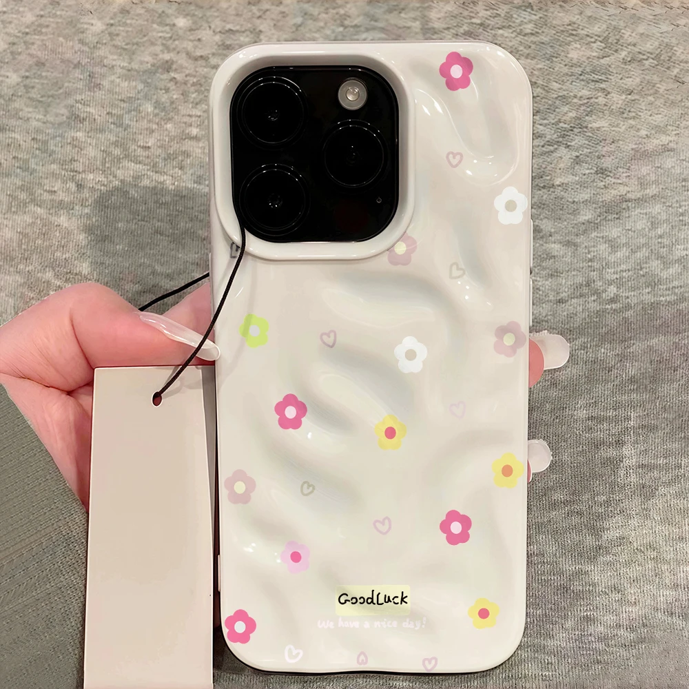 Koreanische Minimalistische Blumen-Handyhülle für iPhone 17 16 15 14 13 12 11 Pro Max 14 15 Plus 17 Air Falten-Wellen Weiche Silikonhülle – Detail 12