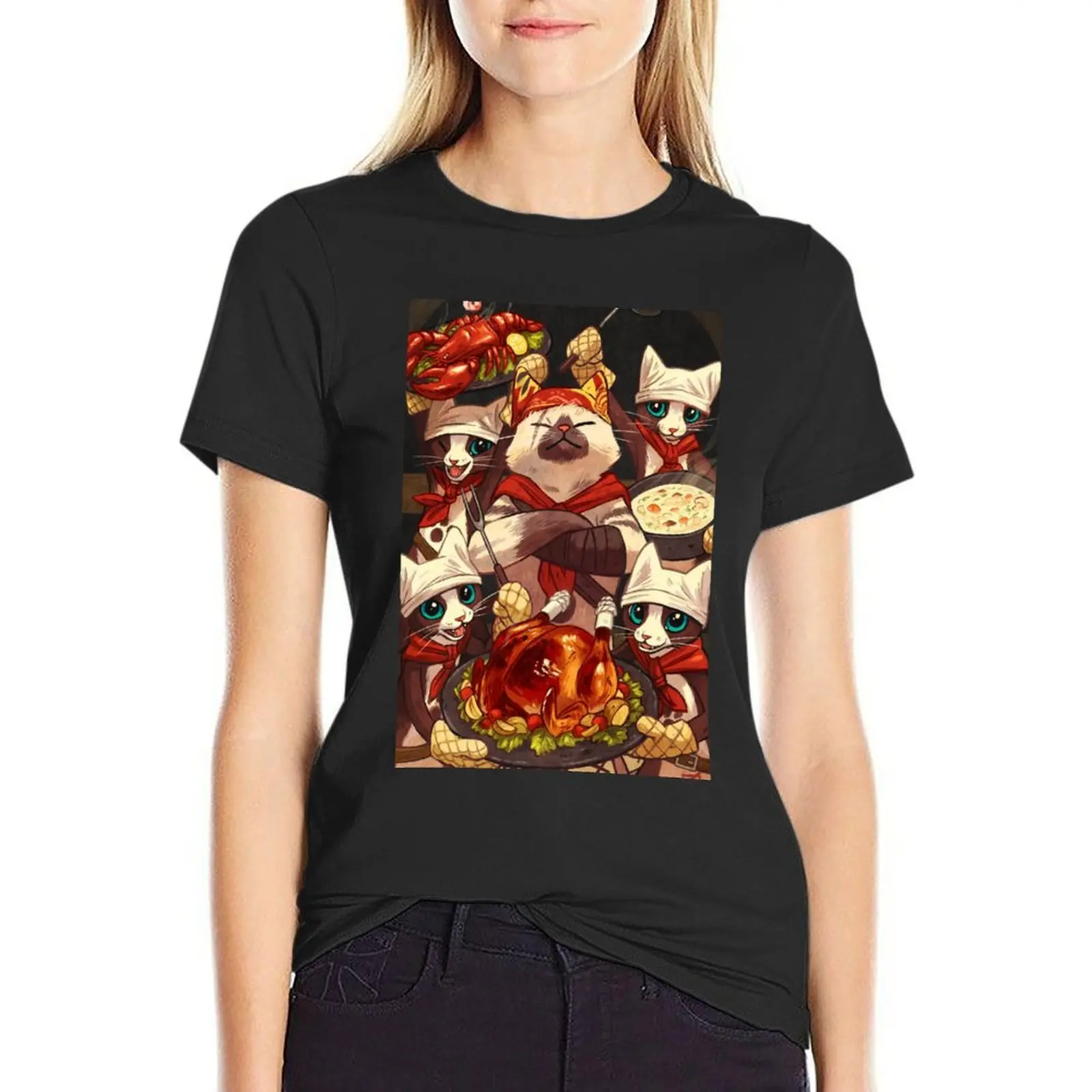 Palico Chefs T-Shirt Blouse anime clothes animal print Woman clothing