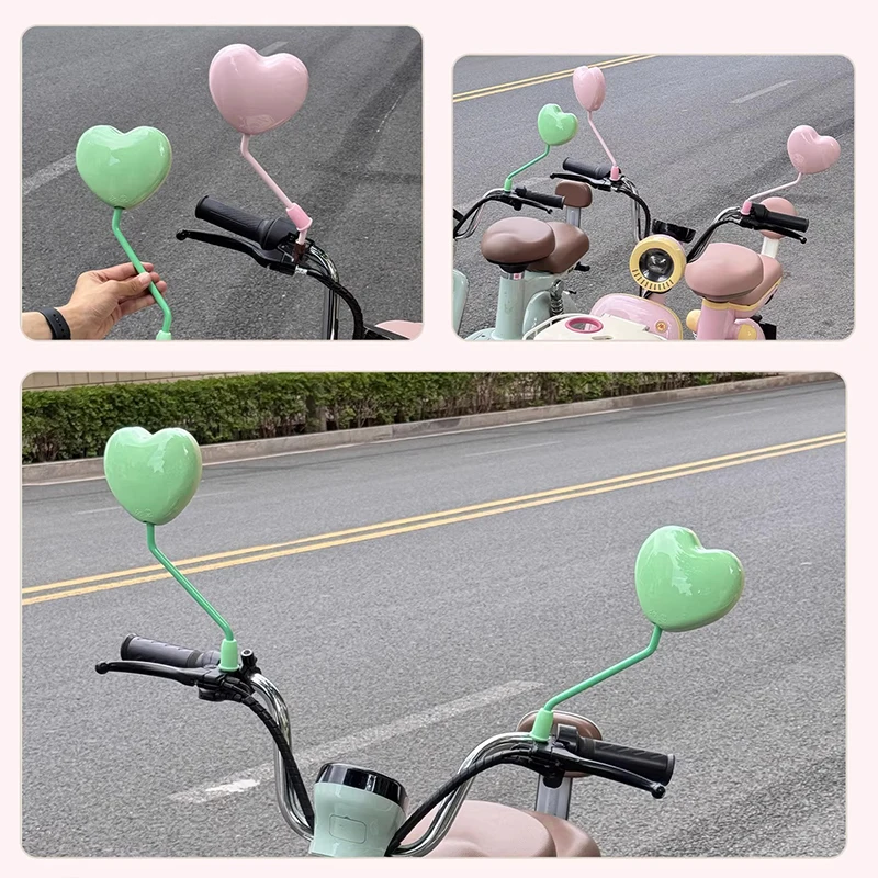 Cute Heart-Shaped Electric Bike Rearview Mirror HD Love Shape Mirror Universal For Yadea Aima Electric Bike Scooter Battery Car