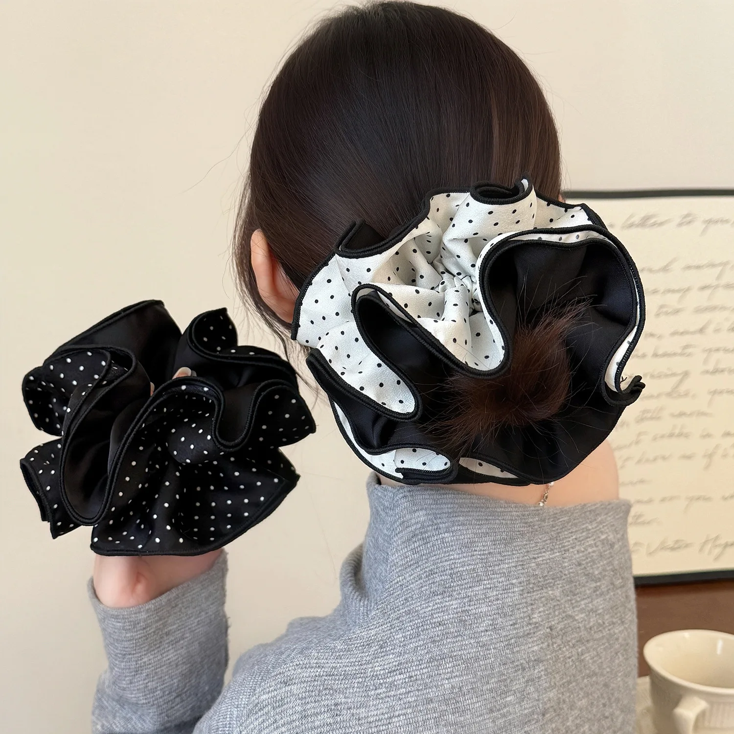 Double Sided AB Design Four Layer Scrunchies Korean High Elastic Hair Ties for Women Ponytail Bun Holder Premium