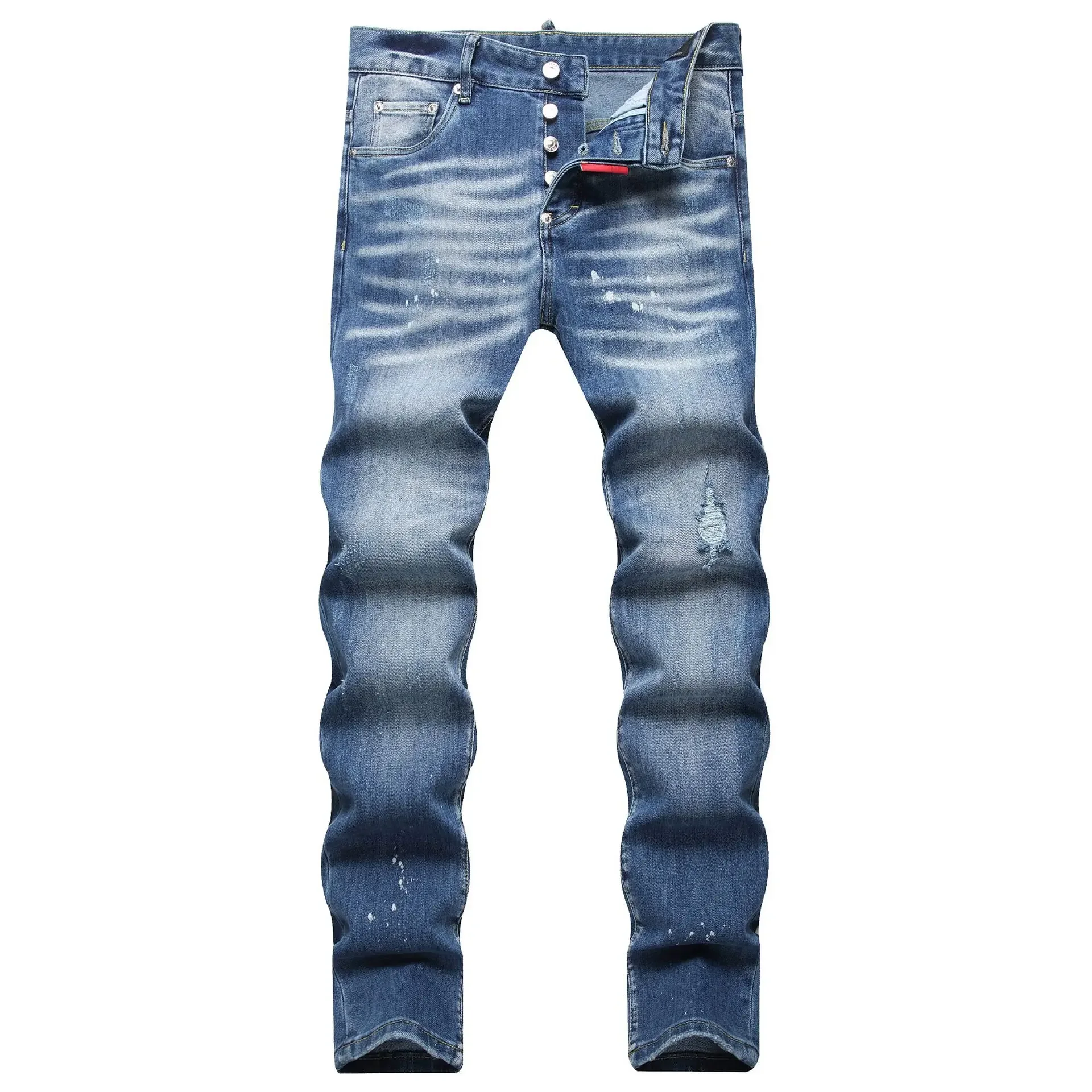 2025 Men\'s Ripped Jeans Luxury Brand Light Blue Holes Long Trousers Quality Male Fashion Stretch Slim Pants 58 Men Skinny Jeans