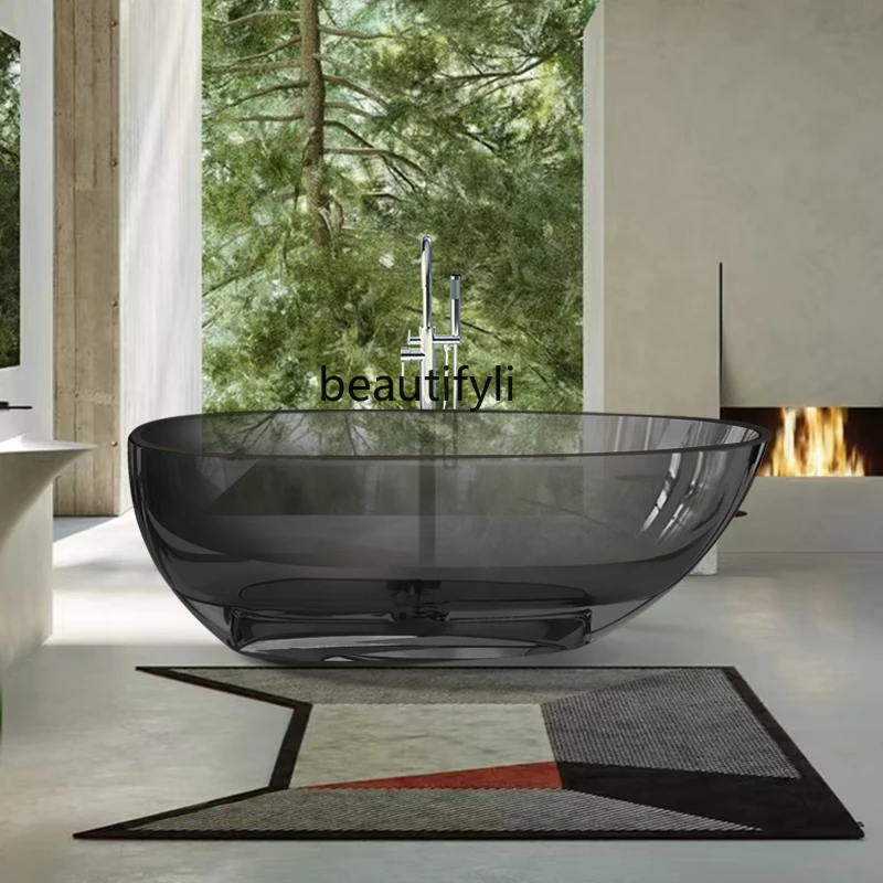 

Transparent adult bathtub household small apartment color crystal resin independent hotel, artificial stone bathtub