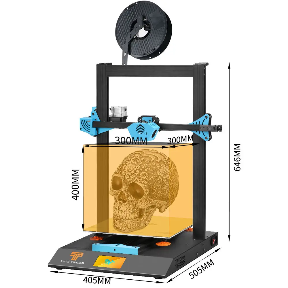 Twotrees 300mmx300mmx400mm Printing Size High Temperature Wood Plastic Carbon Fiber PLA PETG Filament 3D Printer Big Size