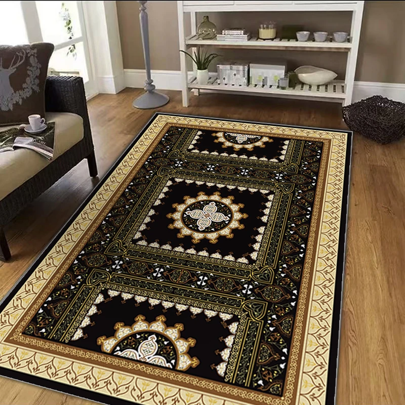VIKAMA Moderner Europäischer Kristall-Teppich - Klassisches Medaillon-Design, Pflegeleichter Niedrigflor-Teppich für Wohnzimmer Büro Hochfrequenzbereich