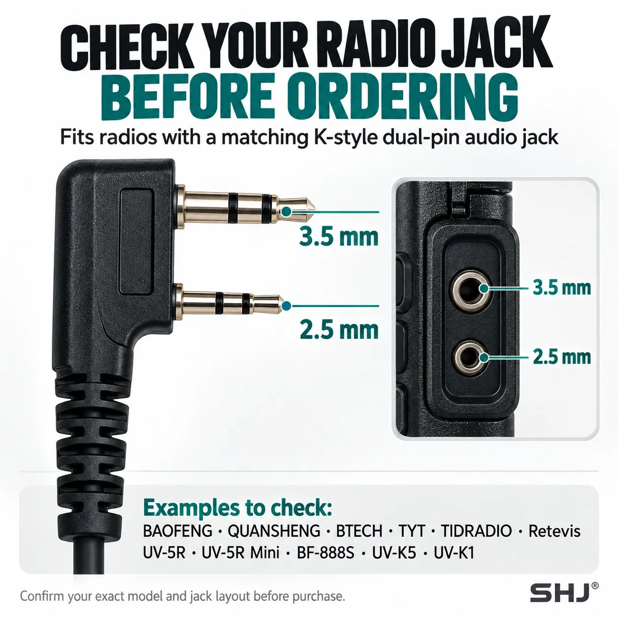 SHJ Bluetooth Earpiece for Walkie Talkies, Wireless PTT Headset with K-Type 2-Pin Radio Adapter, USB-C Rechargeable