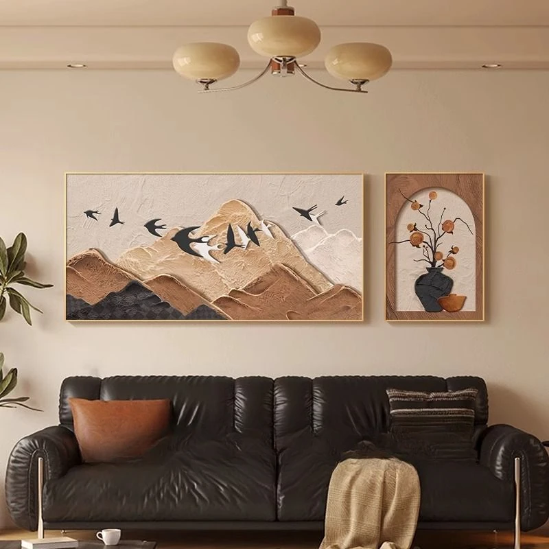 

Ancient style living room decorative painting advanced sense of TV sofa background wall hanging painting back mountain mural