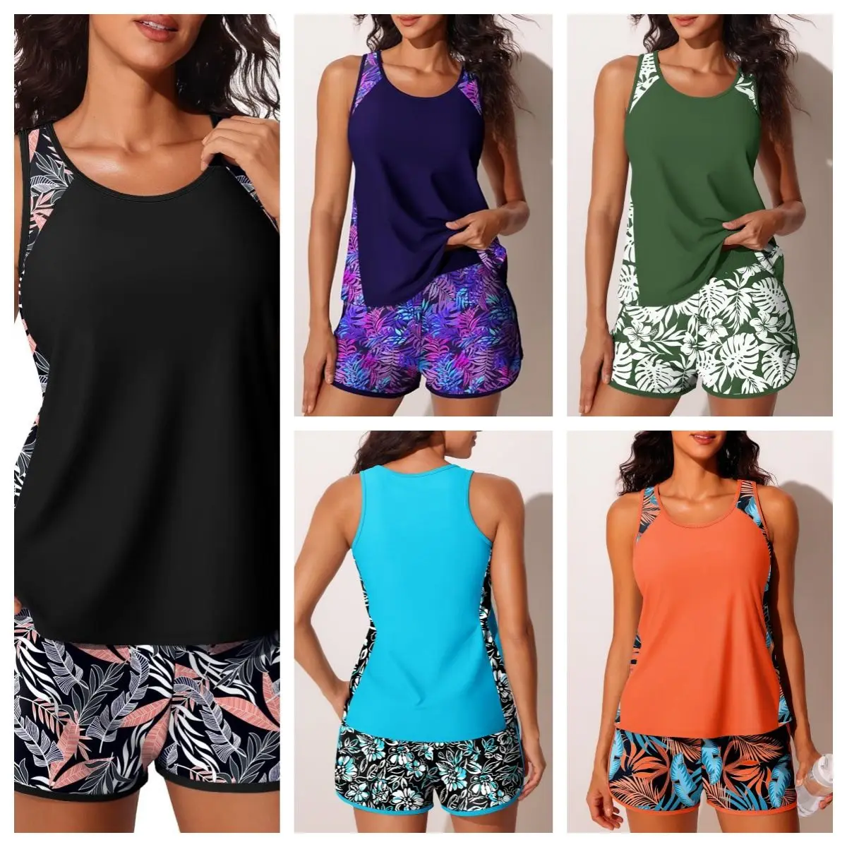 2026 Cross-Border Sexy Print Swimsuit Women's Knot Waist Brief Two-Piece Set Tankini Flat Angle Swimming Costume for Women