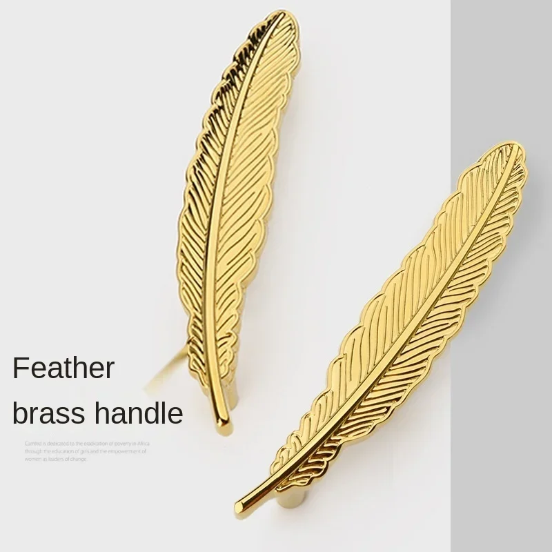Pure copper handle creative personality feather small handle drawer wardrobe wine cabinet door handle modern light luxury