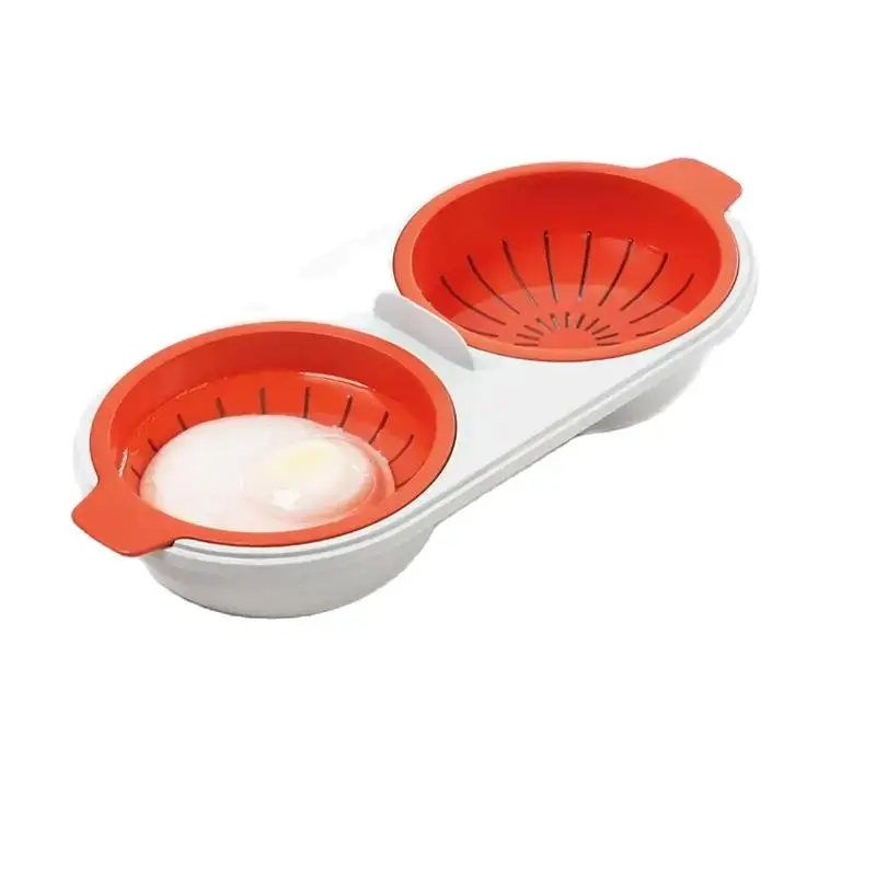 Microwave Egg Poacher Food Grade Cookware Double Cup Egg Boiler Kitchen Steamed Egg Set Microwave Ovens Cooking Tools