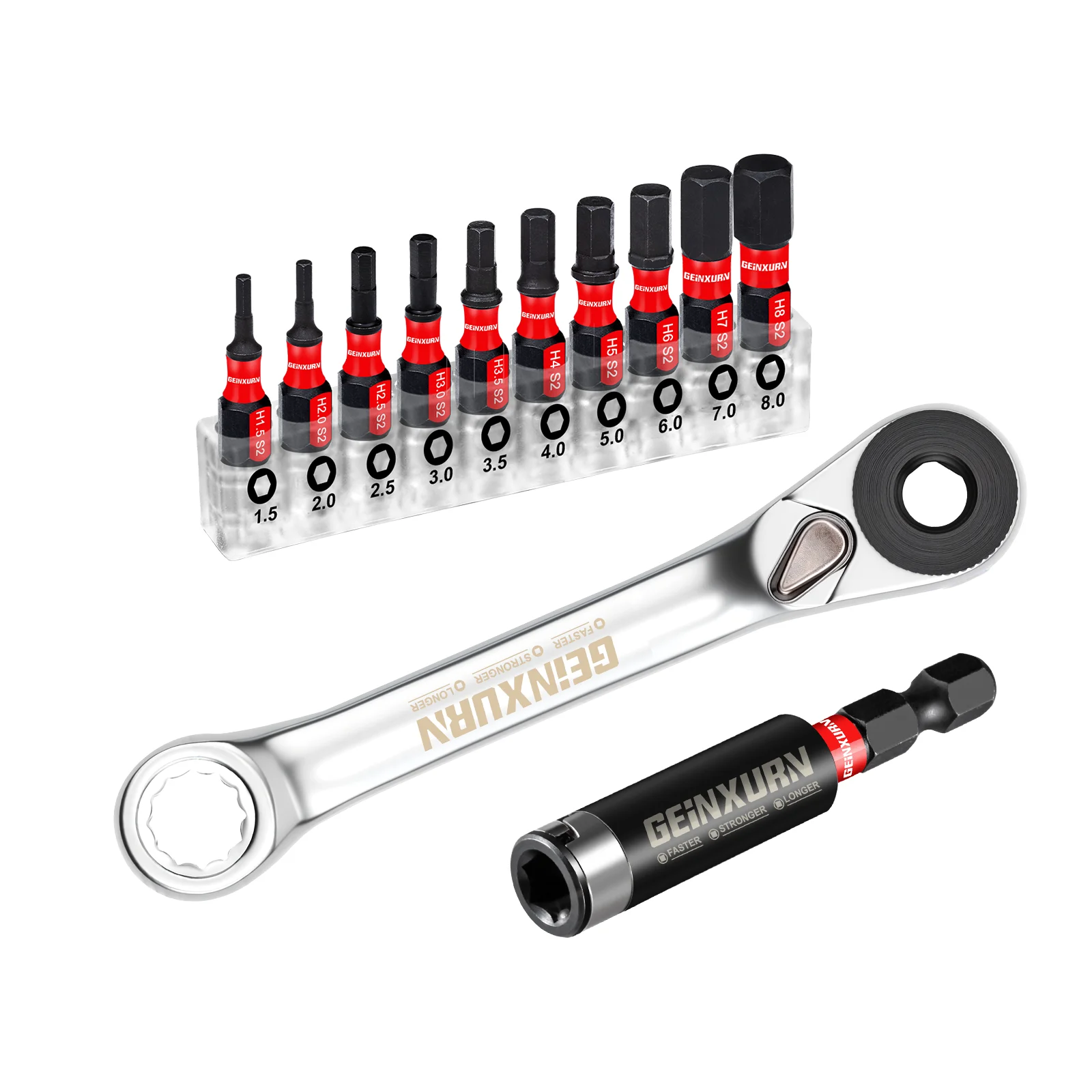 Geinxurn HEX Metric 1.0-8 with Impact Holder, Wrench & Holder, Impact Bits Set,  S2 Steel, for Auto Repair and Home Use