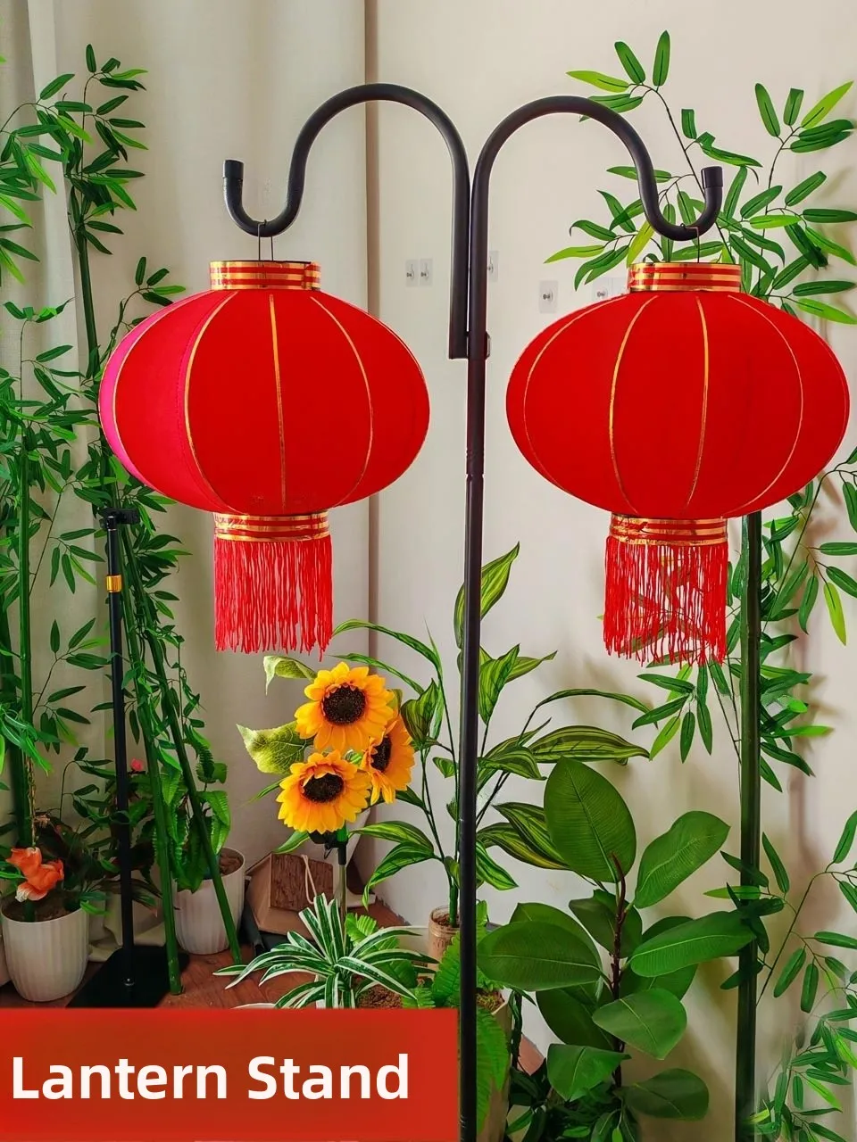 

New Year Iron Art Lantern Stand Floor Mounted Hanging Lamp Support Rod Vertical Hook Wedding Celebration Festival Decoration