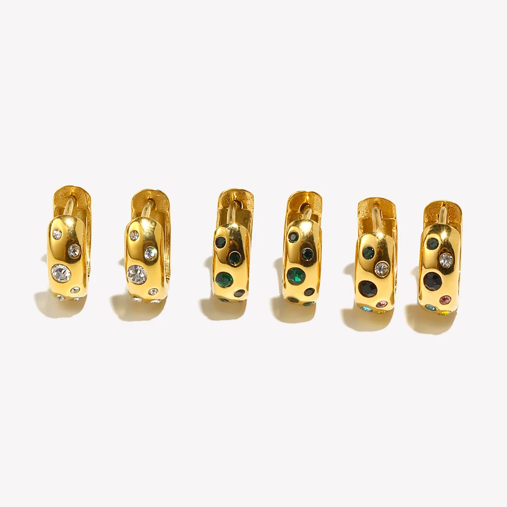 E.B.belle Colorful Bubble Zircon Stone Filled Small Chunky Gold Plated Earrings For Ladies Fashion Stainless Steel Jewelry Charm