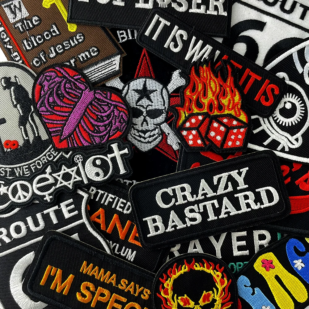 20Pcs/Lot Flame ROUTE 66 Heart Iron on Patches Cloth Embroidered Applique Clothes Apparel Accessories Repair Hole Patch Badge