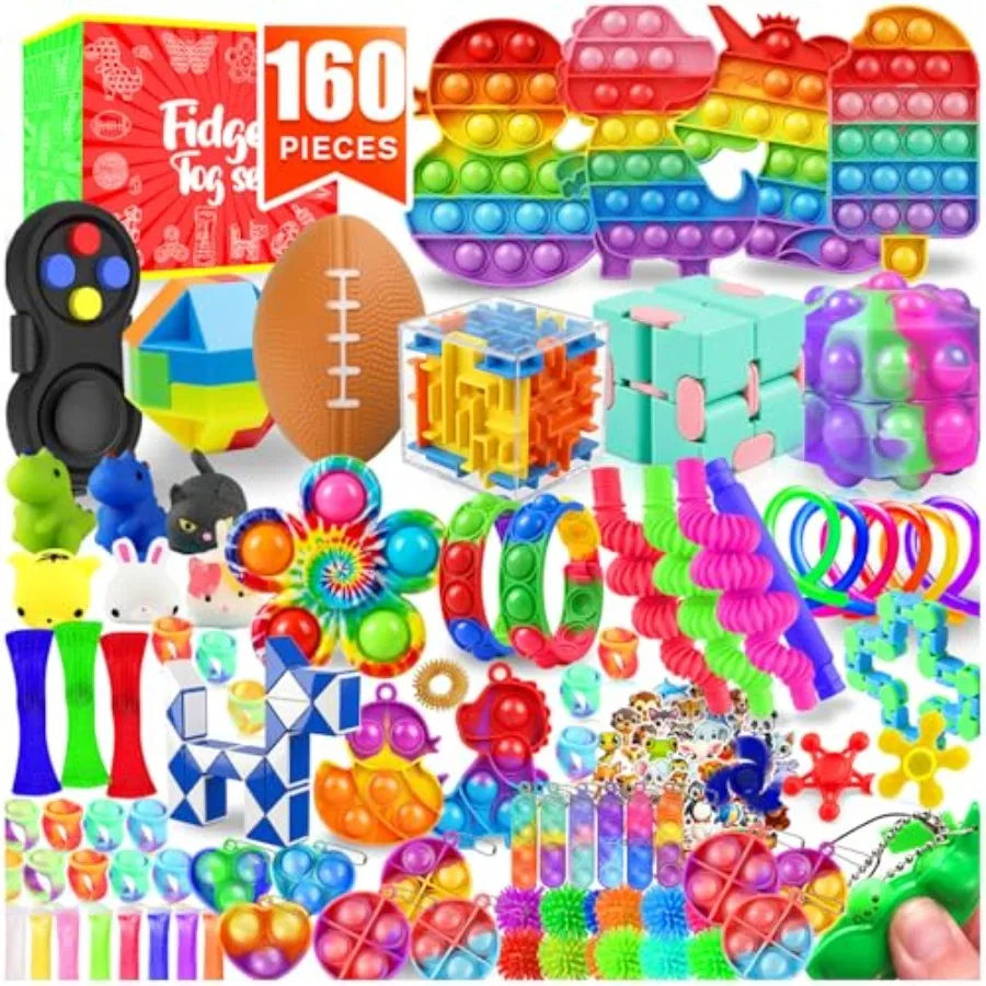 

Fidget Toys, 160 Pack Party Favors for 8-12 4-8, Sensory Toys Bulk Autism Autistic, Treasure Box Toys for Classroom, Stocking S