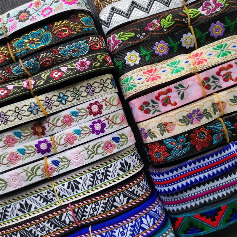 7Meters 15-20mm Flower Jacquard Ribbon Woven Webbing Tape Ethnic Trim Embroidered Lace DIY Garment Curtain Accessories Farbic