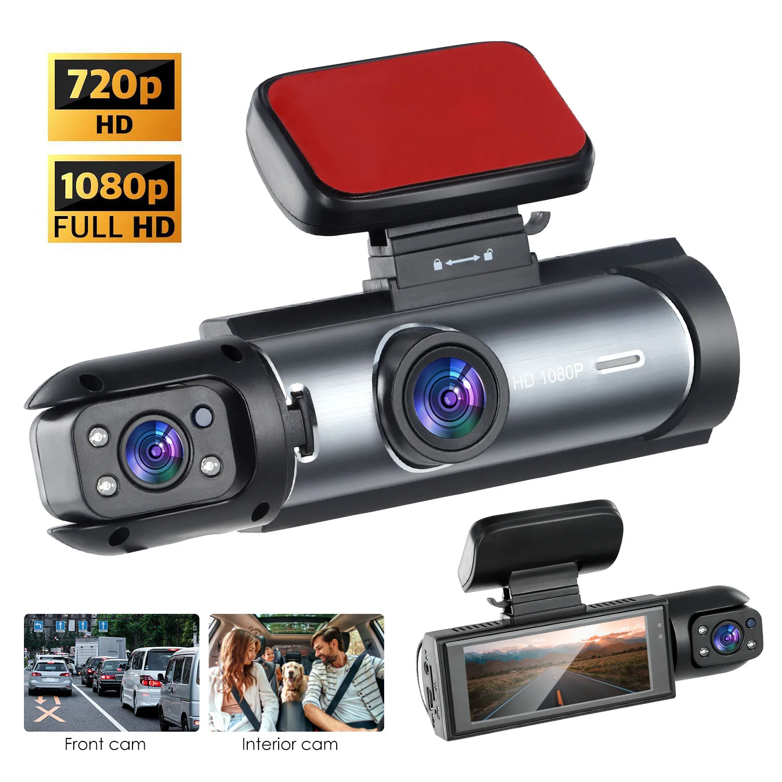 2 Channel 1080P Dash Cam,Car Camera with Loop Recording,IR Night Vision, WDR, 24hr Parking Mode, Support 32GB