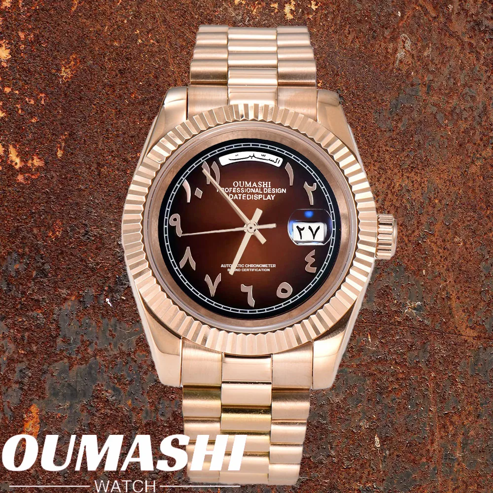 8285 relógios de ouro rosa para homens automático resistente à água vidro safira bussiness moda luxo relógios pulso à prova dwaterproof água 10bar