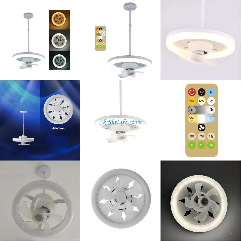 

E65E AC86V-265V Потолочный вентилятор с поворотом на 360°, подсветкой и таймером дистанционного управления