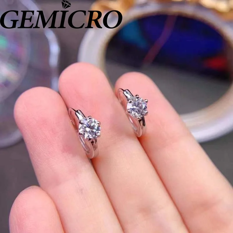 

Gemicro Real 925 Silver 5mm White Moissanite Diamond GRA Pass Tester Hoop Stud Earrings for Women Fine Jewelry 18K Gold Plated