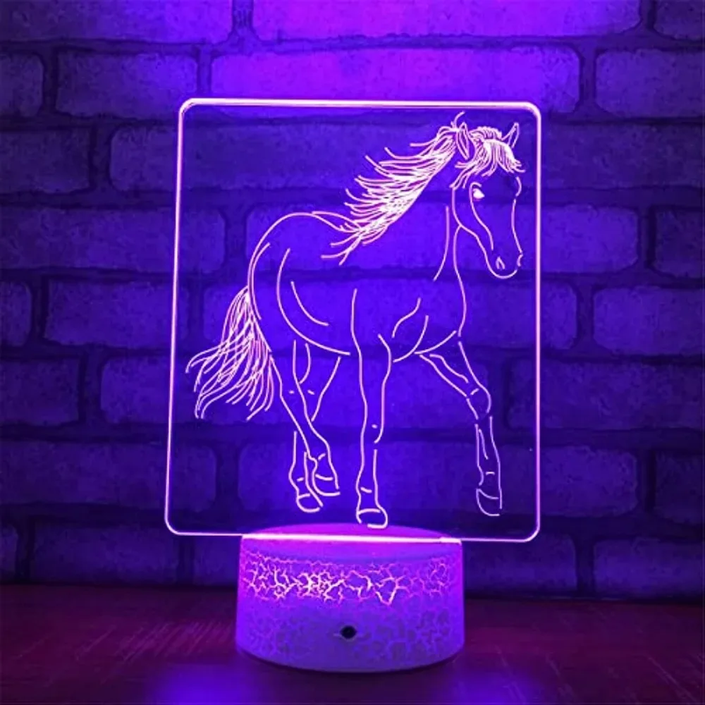 3D Illusion Horse Lamp LED Night Light for Kids Room Decor Table Desk Lamp 7 Color Changing Nightlights Birthday Christmas Gifts