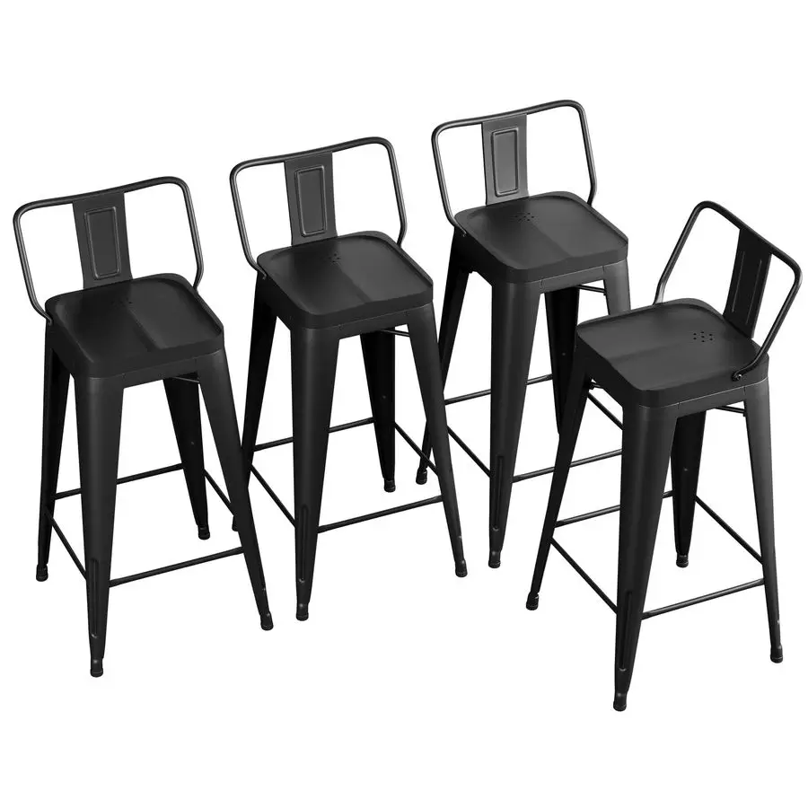 

26 Metal Bar Stools Set of 4 Counter Height Barstools Industrial Counter Stool Kitchen Bar Chairs Indoor OutdoorLow Back, Black