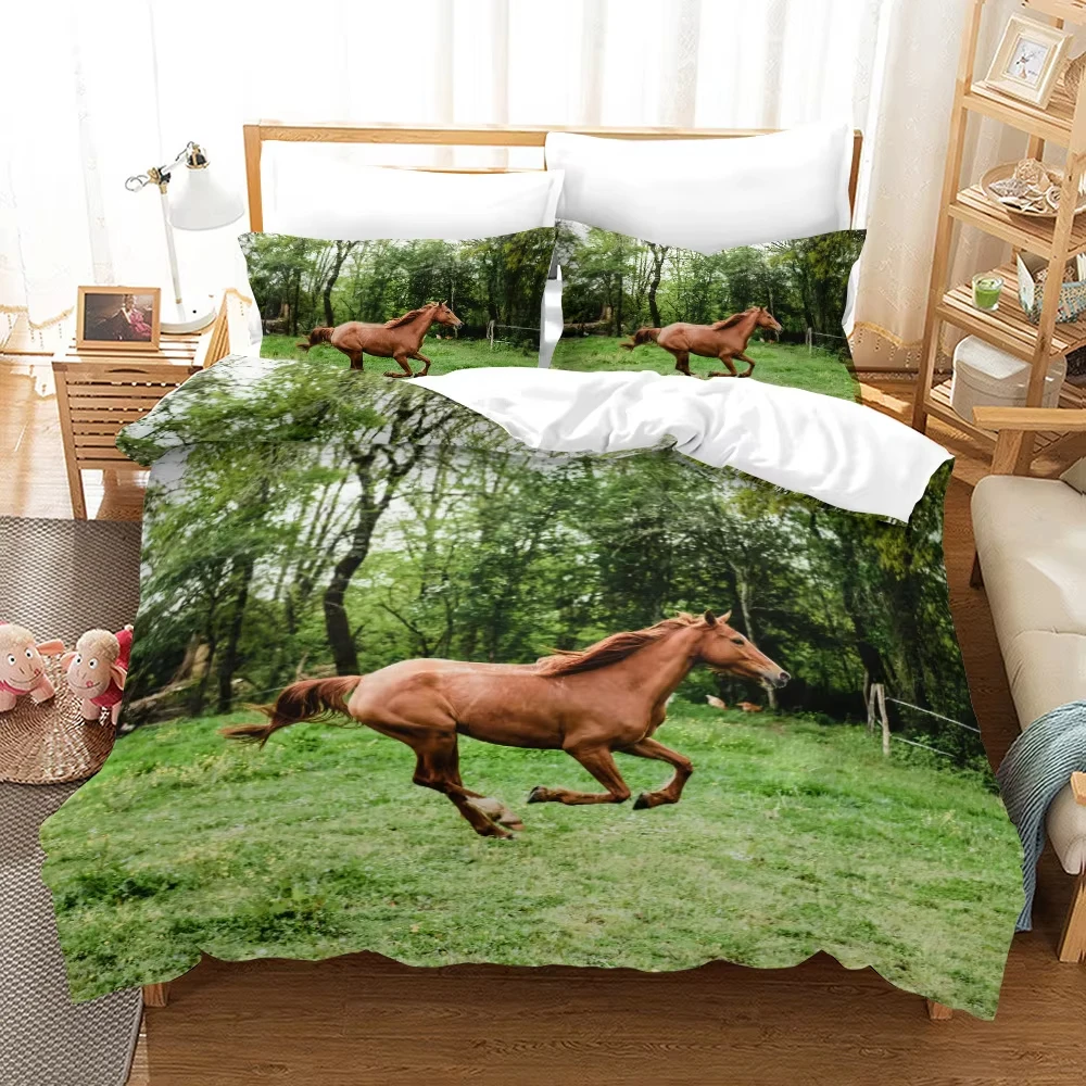 Galloping Horse Duvet Cover Wild Animal Comforter Cover Western Farmhouse Horse Bedding Set Rustic Country Style Bedspread Cover