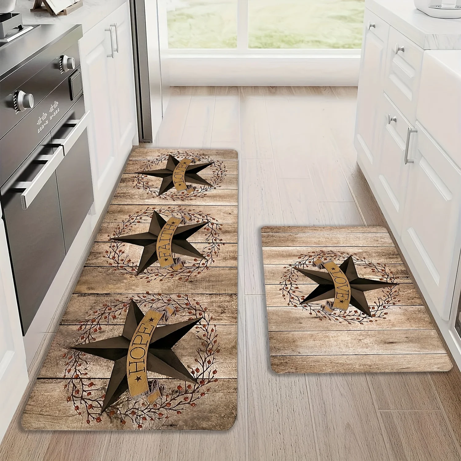Vintage Texas Star Kitchen Mat Set Faith Hope Love Print NonSlip Runner Rug for Kitchen Hallway Country Home Decor