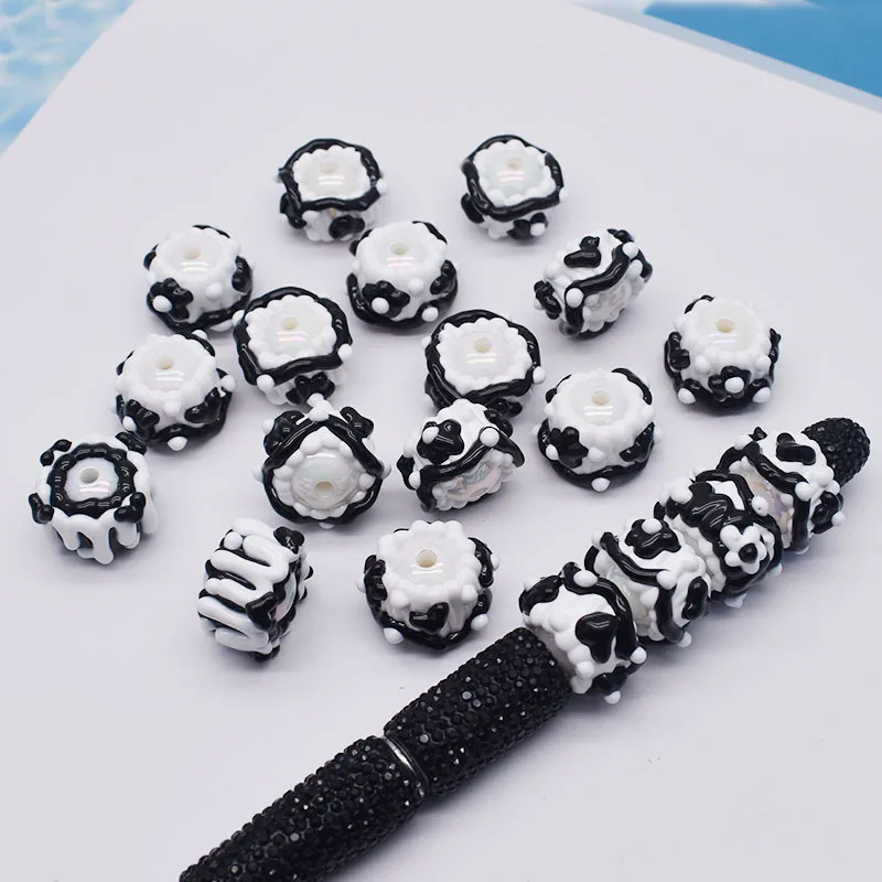 16-20mm 12pcs/lot Acrylic Beads Black white Creative Design Hand drawn Colorful Beads Loose Spacer Beads for Jewelry Making DIY