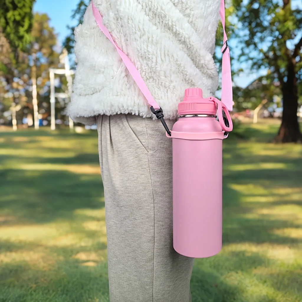 Adjustable Water Bottle Shoulder Strap Carrier Silicone Ring for 8-40oz Tumbler Outdoor Hiking Travel