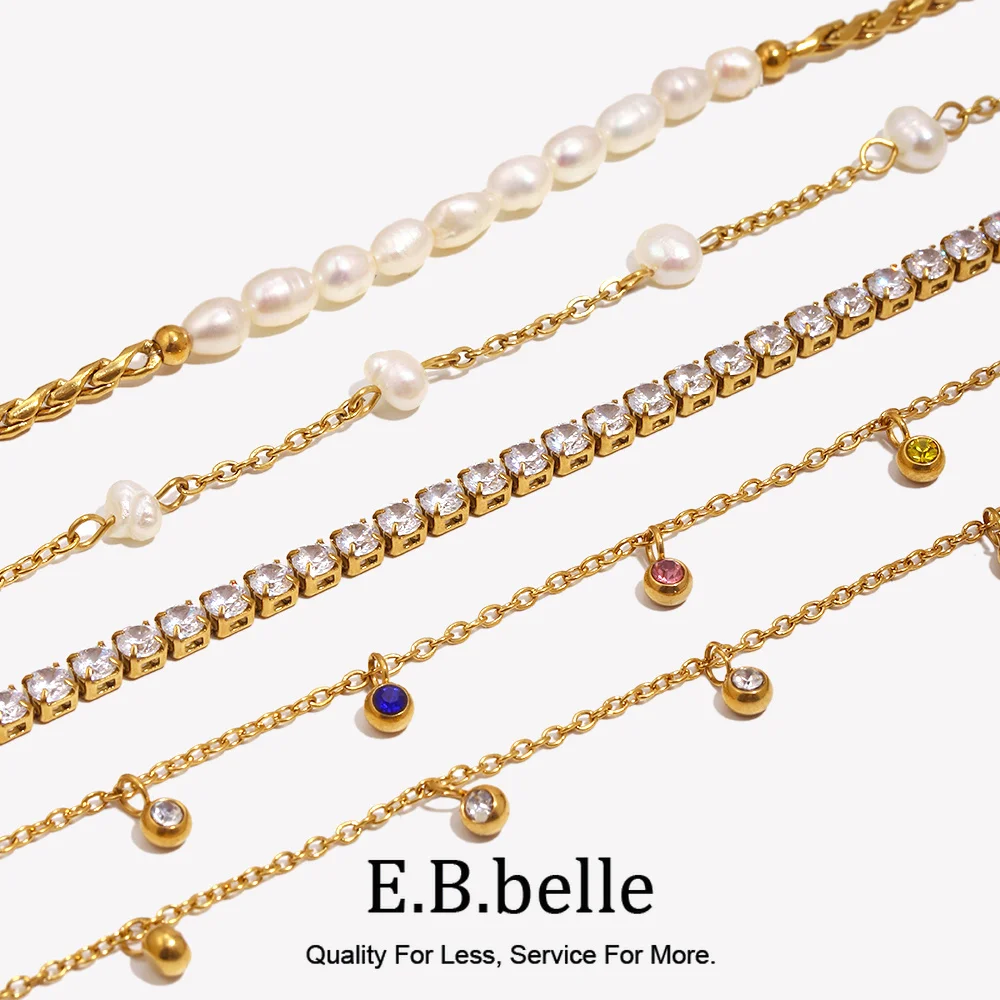 E.B.belle Blingbling Zircon Cubic Zirconia Tennis Chain Anklets Leg Bracelets For Woman Stainless Steel Bracelet On the Leg