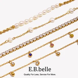 E.B.belle Blingbling Zircon Cubic Zirconia Tennis Chain Anklets Leg Bracelets For Woman Stainless Steel Bracelet On the Leg
