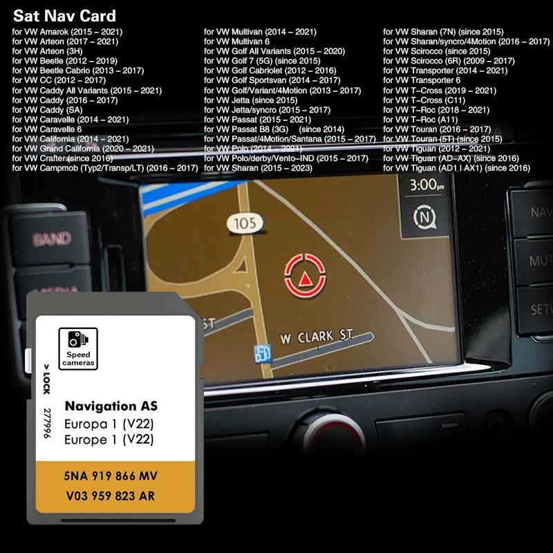 AS V22 Suitabe per VW Passat B8 (3G) dal 2014 Scheda GPS SD NAVI da 32 GB